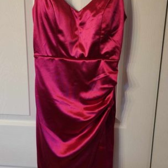 Hot Pink Satin Formal M dress - Picture 3 of 5